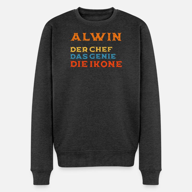 Alwin Vorname - Personalisiert Chef Ikone - Männer Premium Bio Pullover - Anthrazit meliert