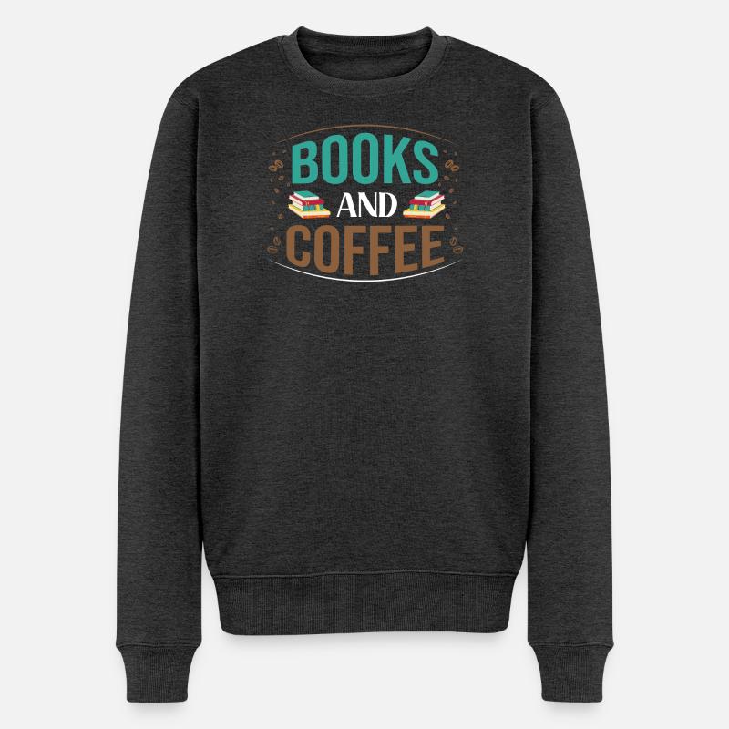 Bücher und Kaffee Motiv - Männer Premium Bio Pullover - Anthrazit meliert