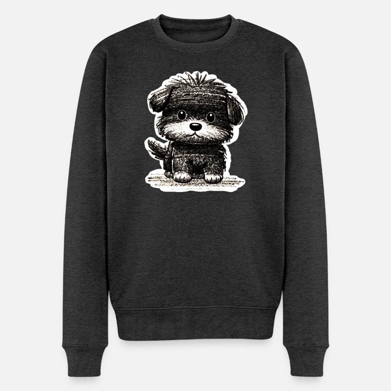 Wuscheliges Hündchen (Grau) - Männer Premium Bio Pullover - Anthrazit meliert