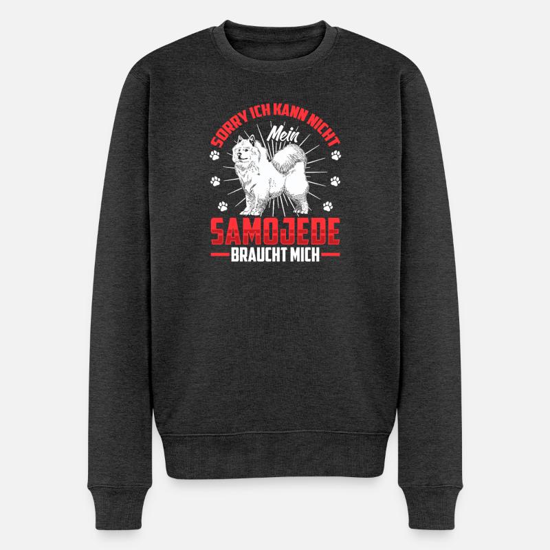 Samojede braucht mich Schlittenhund - Männer Premium Bio Pullover - Anthrazit meliert