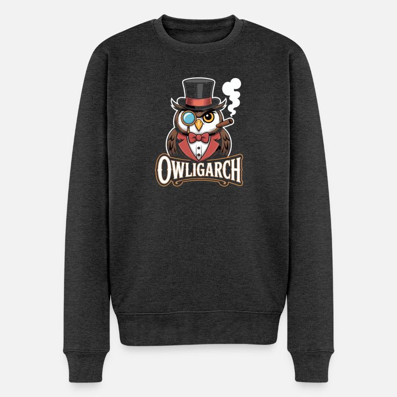 Eule Mit Zylinder Und Monokel – Owligarch - Männer Premium Bio Pullover - Anthrazit meliert