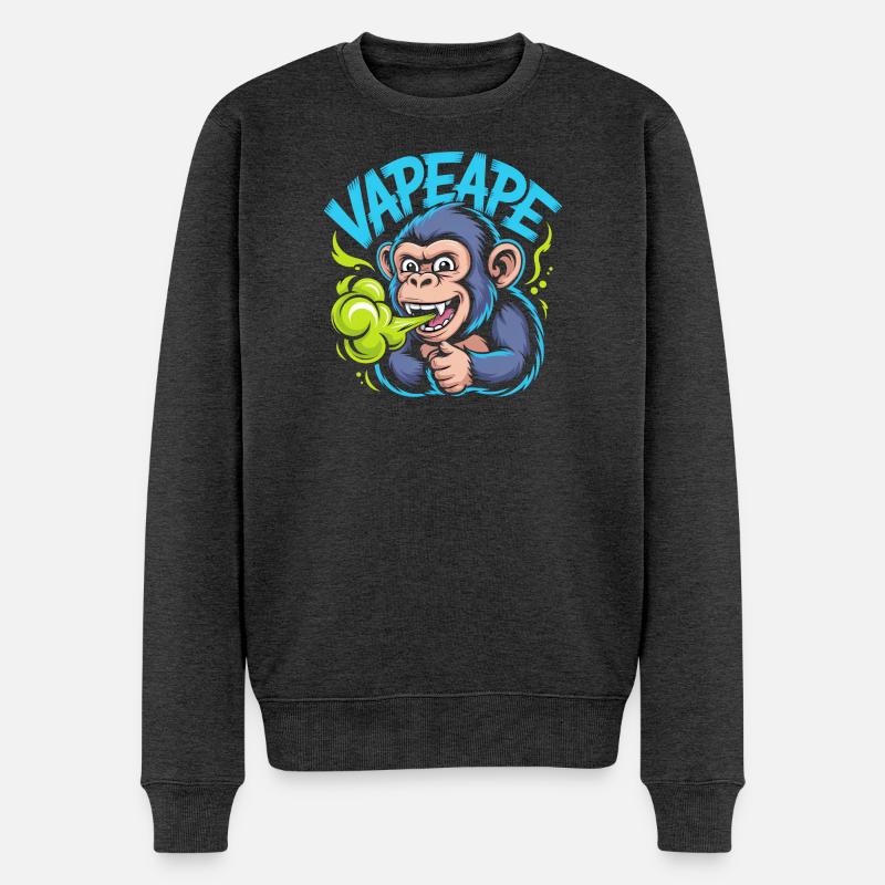 Vapeape Lustiger Affe Grafik - Männer Premium Bio Pullover - Anthrazit meliert
