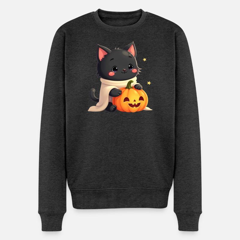 Chat d’Halloween avec citrouille d’Halloween - Pull Premium bio Homme - anthracite chiné