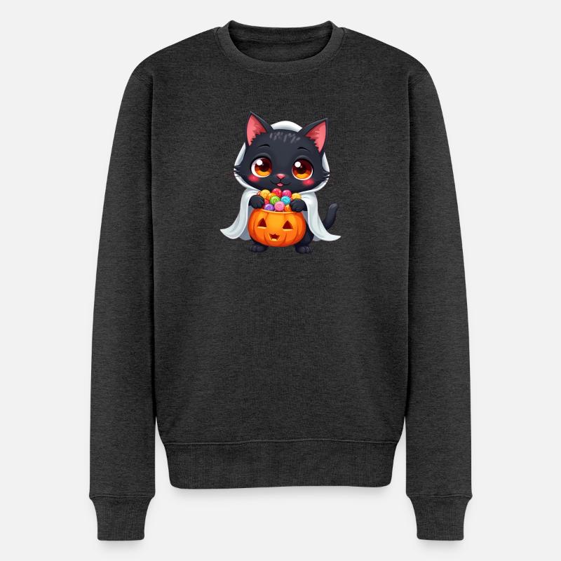 Chat d’Halloween avec citrouille d’Halloween - Pull Premium bio Homme - anthracite chiné
