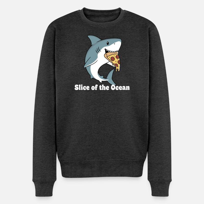 Hai beißt Pizza - Männer Premium Bio Pullover - Anthrazit meliert