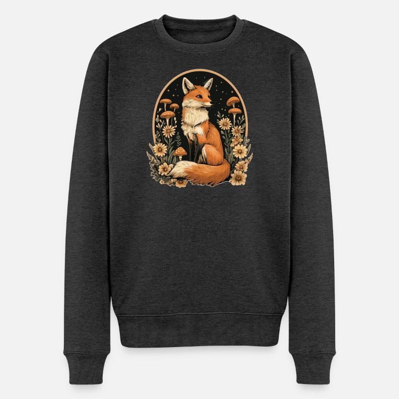 Fuchs Wald Pilze - Männer Premium Bio Pullover - Anthrazit meliert