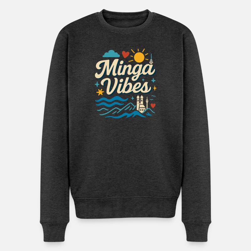 Minga Vibes München Skyline Design - Männer Premium Bio Pullover - Anthrazit meliert