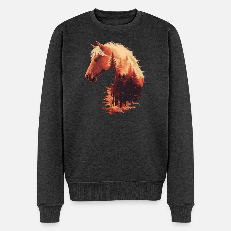 Pferd Herbst - Männer Premium Bio Pullover - Anthrazit meliert