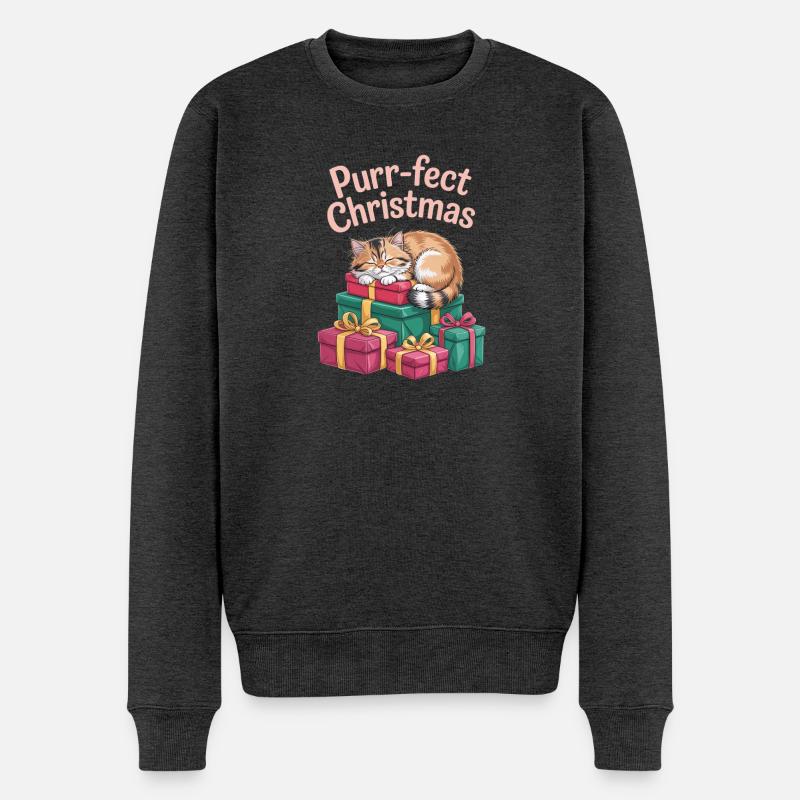 Doux dormeur de Noël ronronnant - Pull Premium bio Homme - anthracite chiné