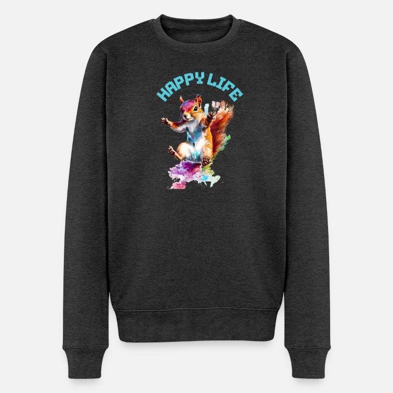 Happy Life Eichhörnchen Design - Männer Premium Bio Pullover - Anthrazit meliert