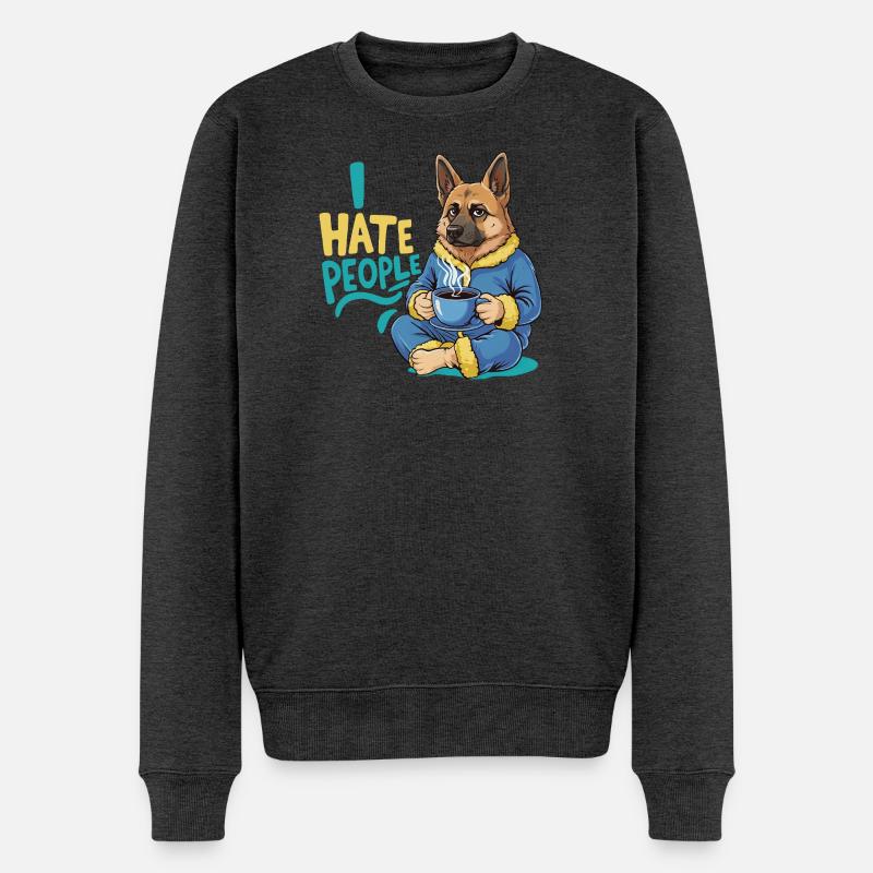 Schäferhund Kaffee Morgenmuffel Lustig Hund - Männer Premium Bio Pullover - Anthrazit meliert