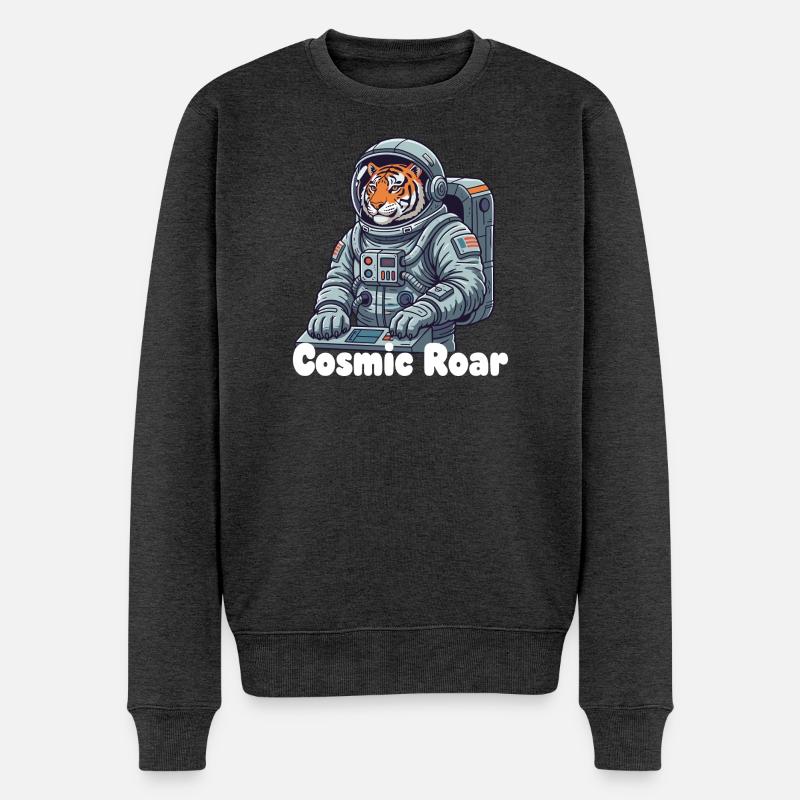Tigre cosmique en combinaison spatiale - Pull Premium bio Homme - anthracite chiné
