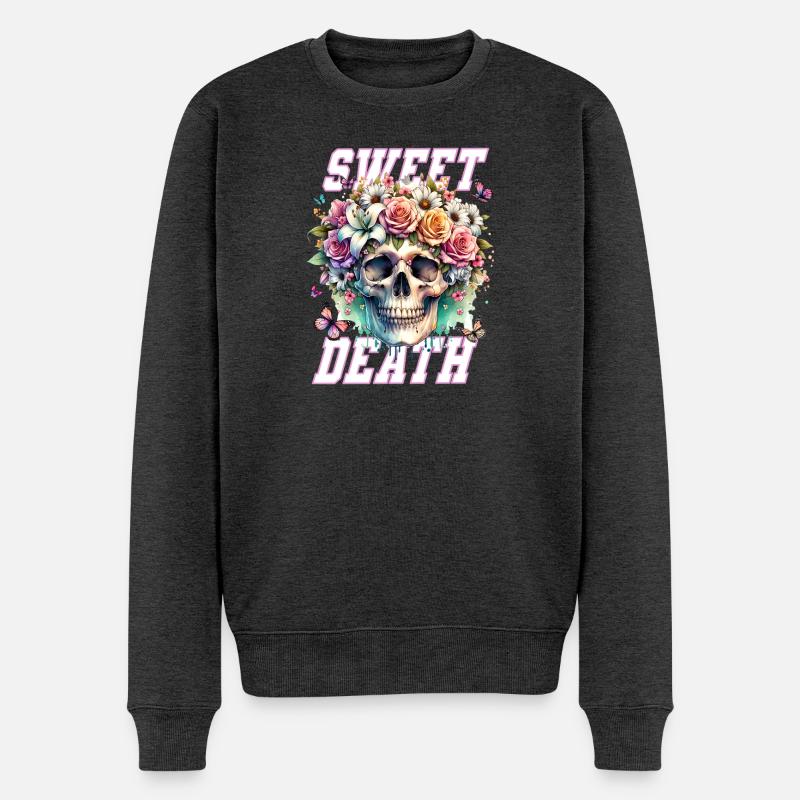 Blumen Schädel Schönheit Blühen - Männer Premium Bio Pullover - Anthrazit meliert
