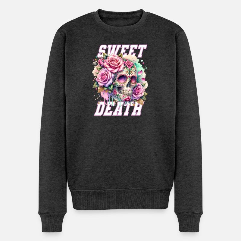 Blumen Schädel Schönheit Blühen - Männer Premium Bio Pullover - Anthrazit meliert
