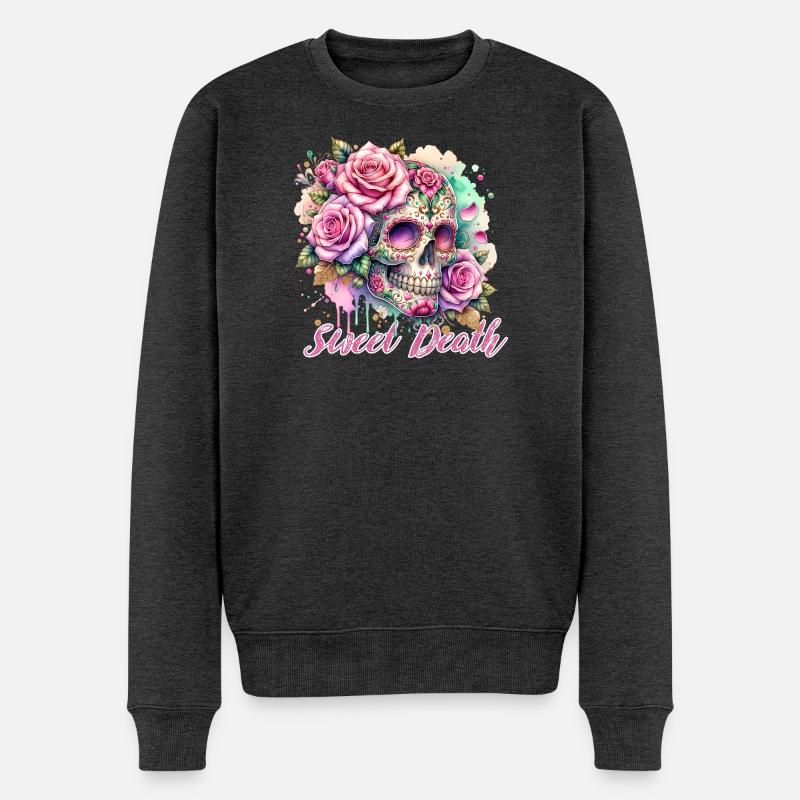 Blumen Schädel Schönheit Blühen - Männer Premium Bio Pullover - Anthrazit meliert