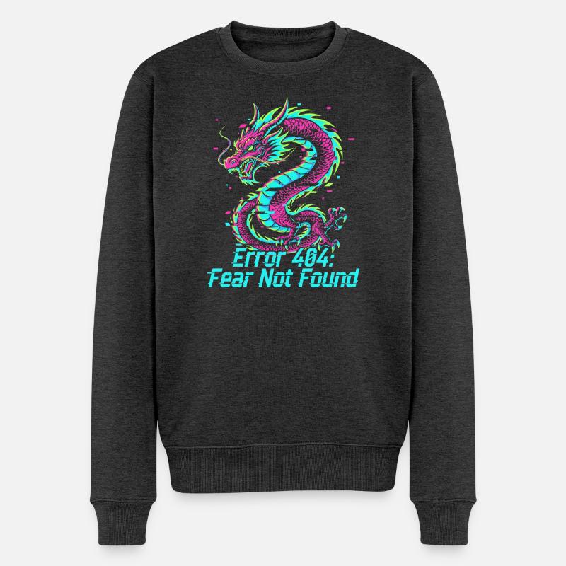 Drache Neon 404 Glitch - Männer Premium Bio Pullover - Anthrazit meliert