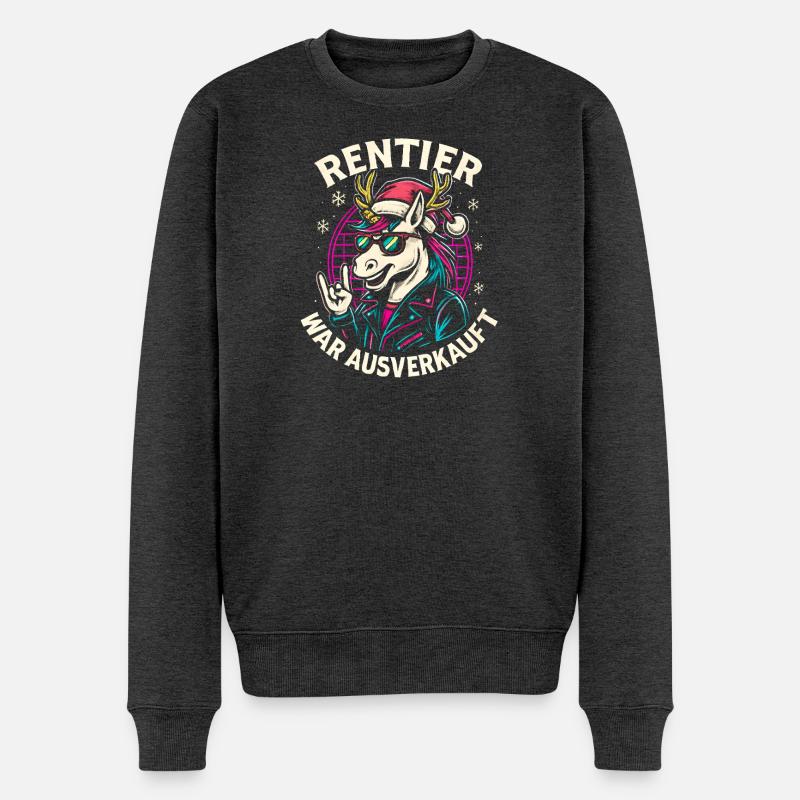 Weihnachten Spruch Humor Einhorn Lustig Rentier - Männer Premium Bio Pullover - Anthrazit meliert