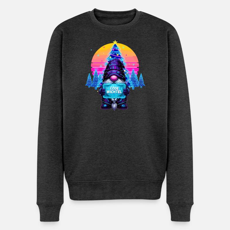 Cyberpunk Code Wichtel - Synthwave Xmas Nerd - Männer Premium Bio Pullover - Anthrazit meliert