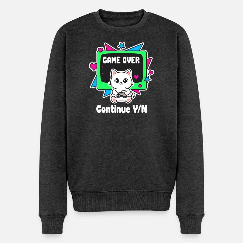 Retro Cats Controller Game Over - Pull Premium bio Homme - anthracite chiné