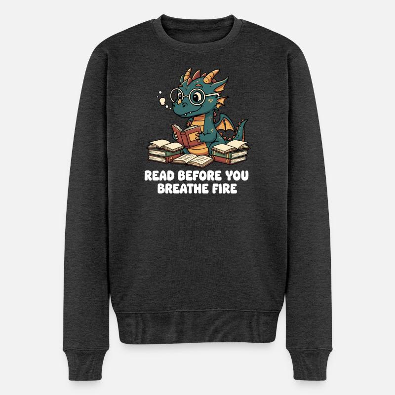 Bücherdrache Lesen statt Feuer - Männer Premium Bio Pullover - Anthrazit meliert