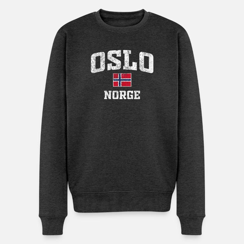 Oslo Norge Distressed Flag Tee - Männer Premium Bio Pullover - Anthrazit meliert