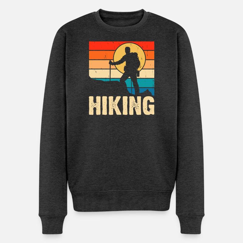 Hiking Retro - Männer Premium Bio Pullover - Anthrazit meliert
