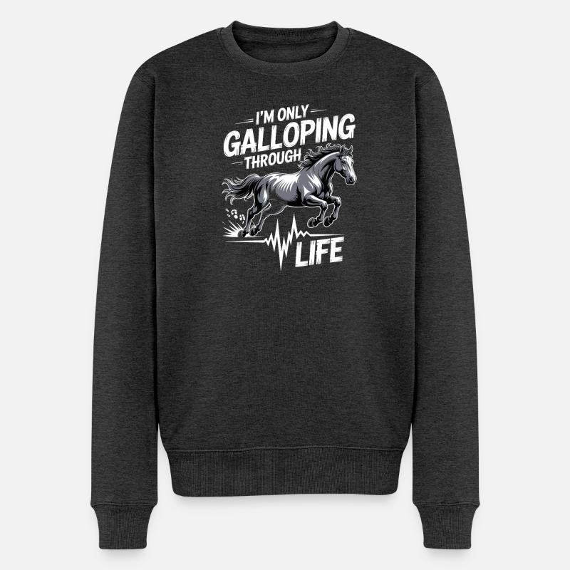 Ich Galoppiere Nur Durchs Leben - Männer Premium Bio Pullover - Anthrazit meliert