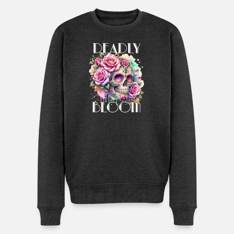 Blumen Schädel Schönheit Blühen - Männer Premium Bio Pullover - Anthrazit meliert