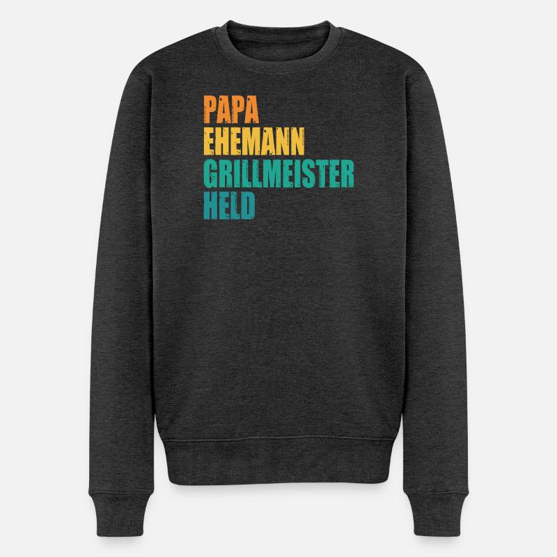 Papa Ehemann Grillmeister Held - Männer Premium Bio Pullover - Anthrazit meliert