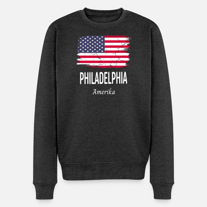 Philadelphia - Männer Premium Bio Pullover - Anthrazit meliert