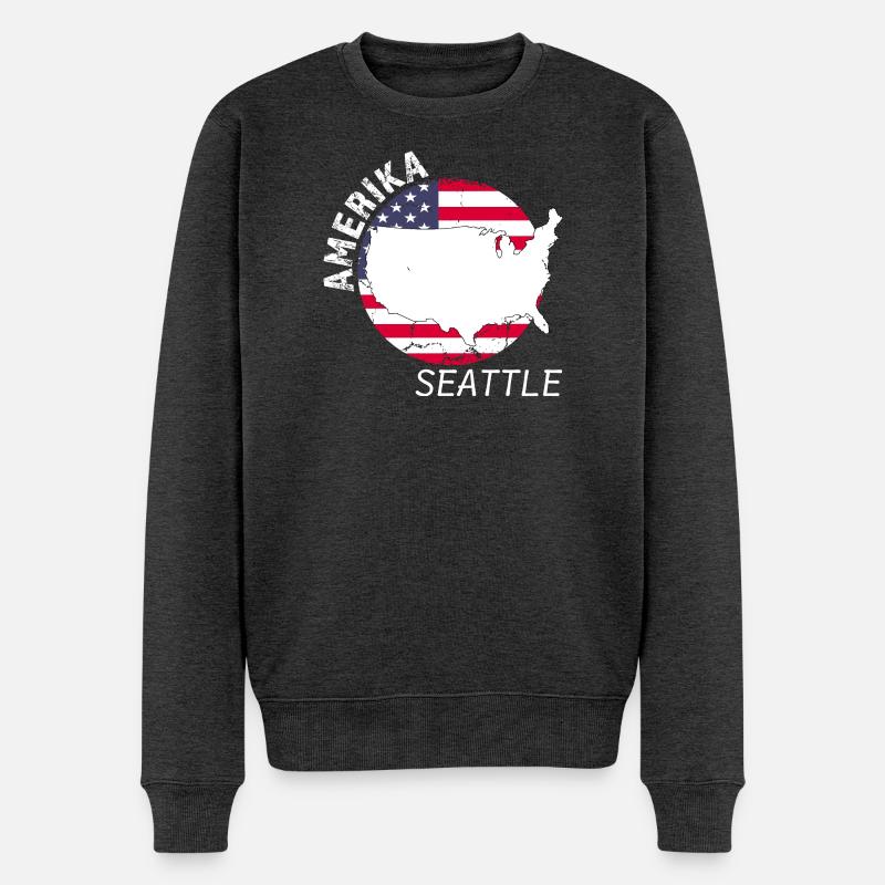 Seattle - Männer Premium Bio Pullover - Anthrazit meliert