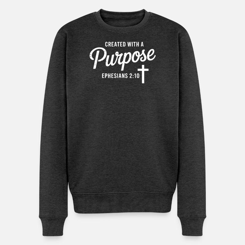 Écriture intentionnelle : Croix Éphésiens 2:10 - Pull Premium bio Homme - anthracite chiné