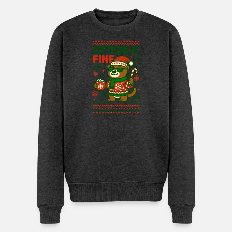 Otterly Fine Lustiger Weihnachts Otter - Männer Premium Bio Pullover - Anthrazit meliert