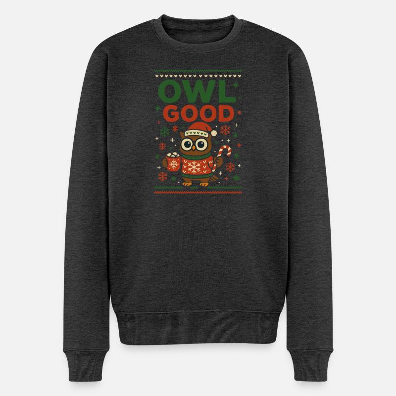 Owl Good Lustige Weihnachts Eule Ugly - Männer Premium Bio Pullover - Anthrazit meliert