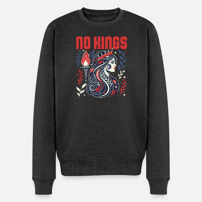 No Kings Bold Anti-Monarchy Liberty USA - Männer Premium Bio Pullover - Anthrazit meliert