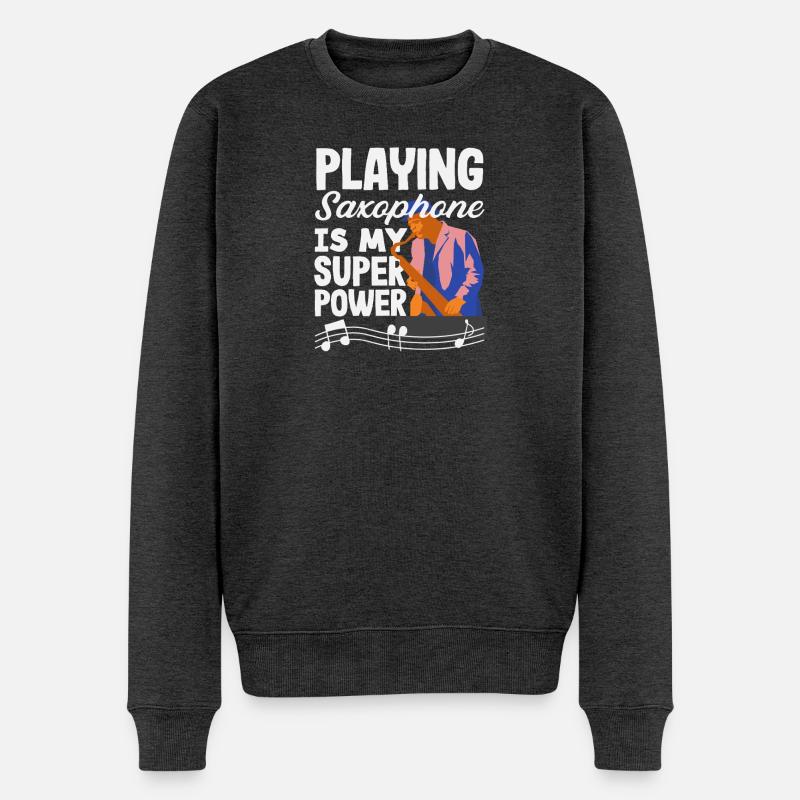 Jazz Saxophon Superpower Saxophonist - Männer Premium Bio Pullover - Anthrazit meliert