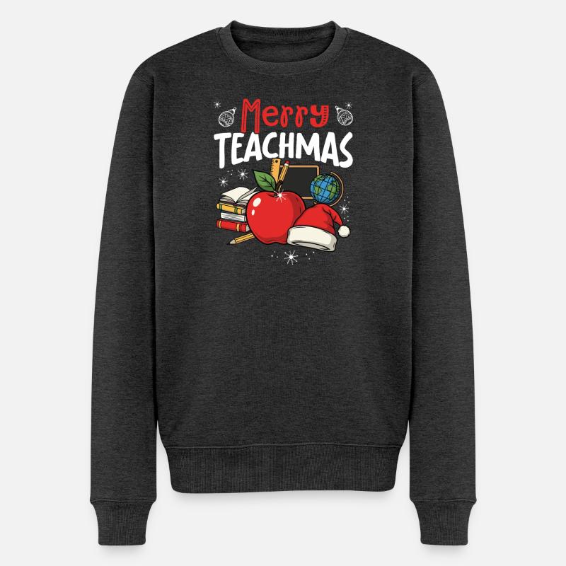 Frohe Weihnachten, Lustige Weihnachtslehrer - Männer Premium Bio Pullover - Anthrazit meliert