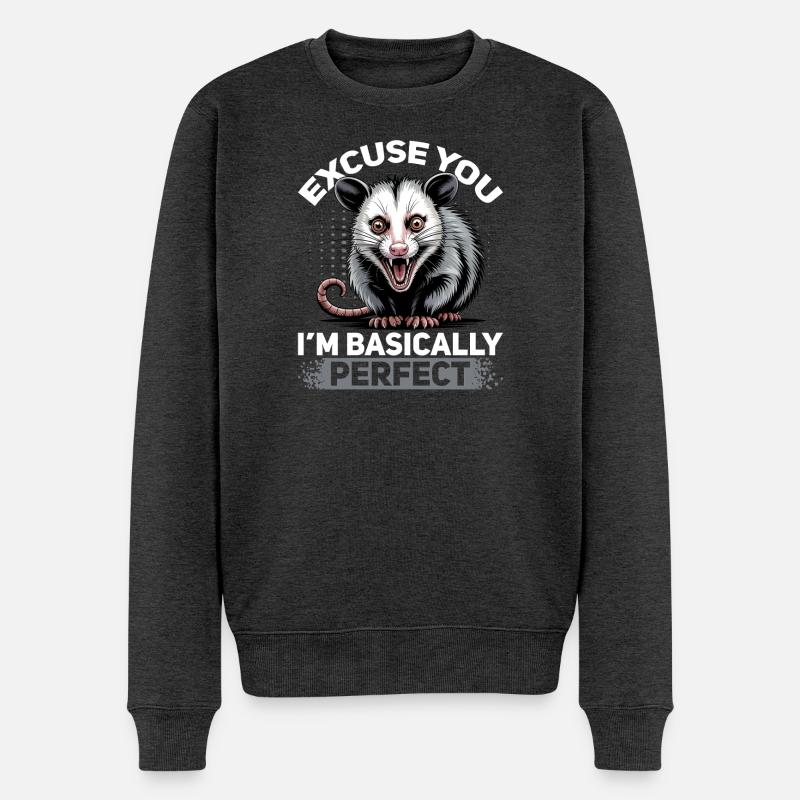 Funny Opossum - Männer Premium Bio Pullover - Anthrazit meliert