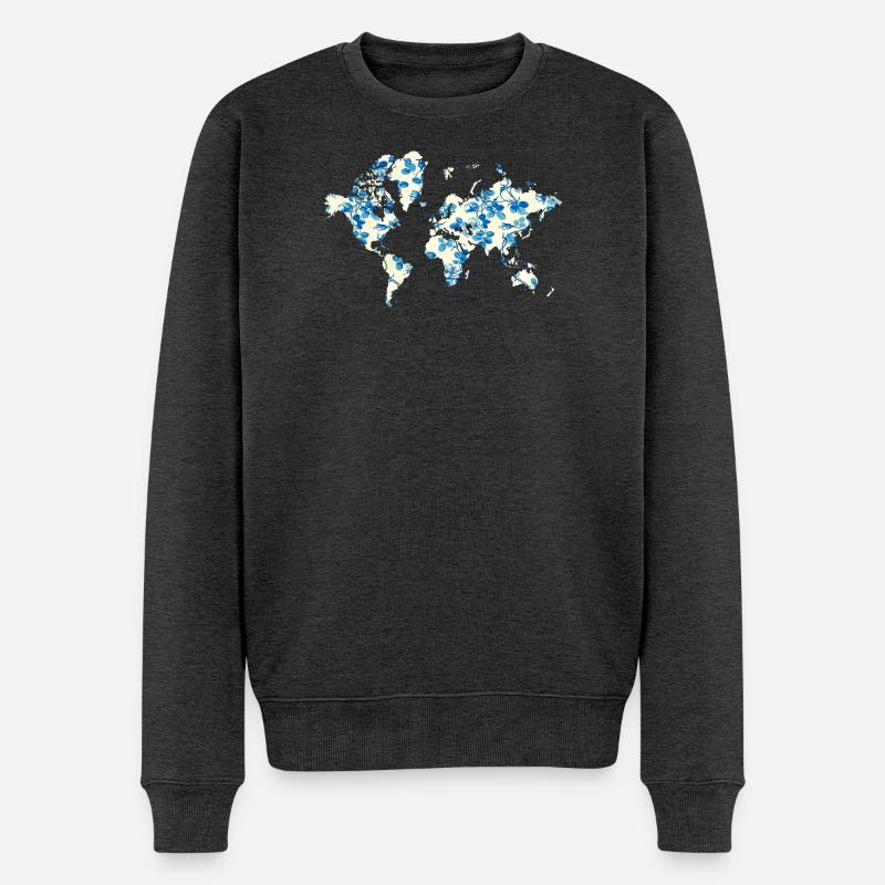 Carte du monde Fleurs Bleues - Pull Premium bio Homme - anthracite chiné