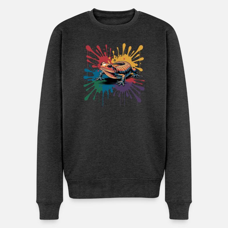  Bunter Salamander Mit Farbklecks Splash Für - Männer Premium Bio Pullover - Anthrazit meliert
