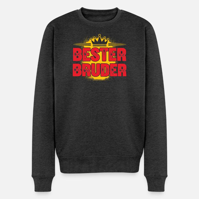 Bester Bruder Krone Retro Look - Männer Premium Bio Pullover - Anthrazit meliert