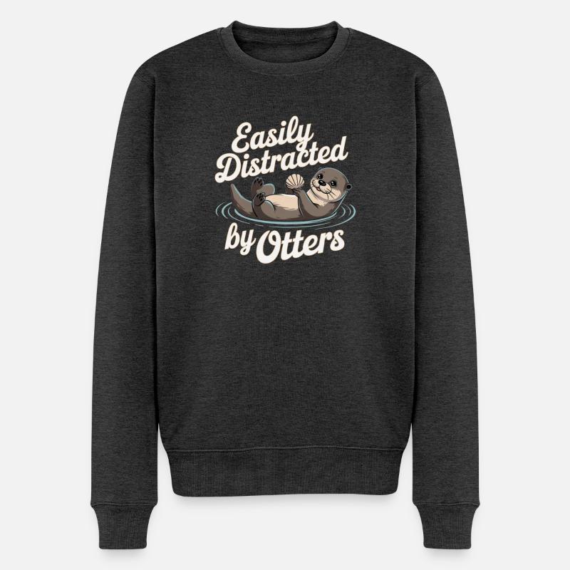 Easily Distracted by Otters - Männer Premium Bio Pullover - Anthrazit meliert