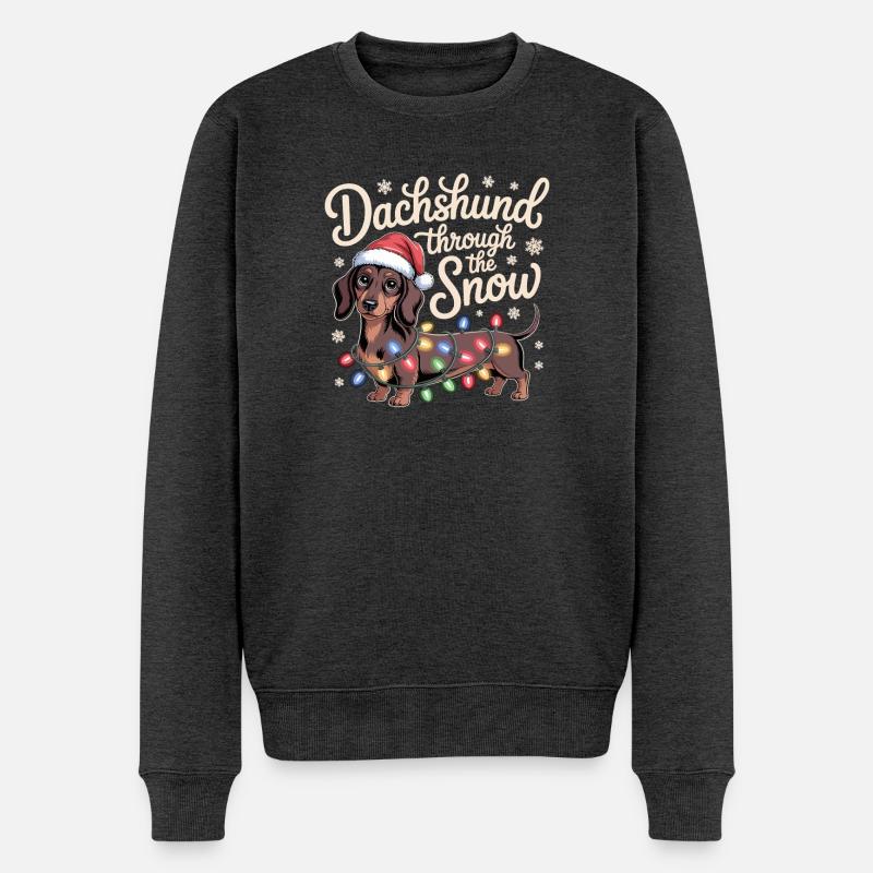Weihnachtsdackel durch den Schnee - Männer Premium Bio Pullover - Anthrazit meliert
