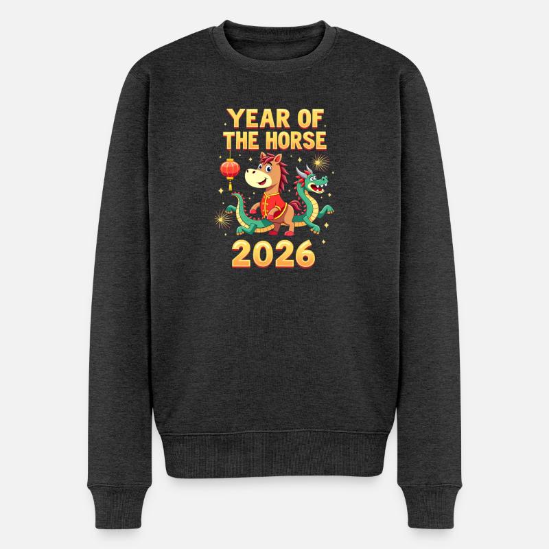 Nouvel An chinois du cheval 2026 - Pull Premium bio Homme - anthracite chiné
