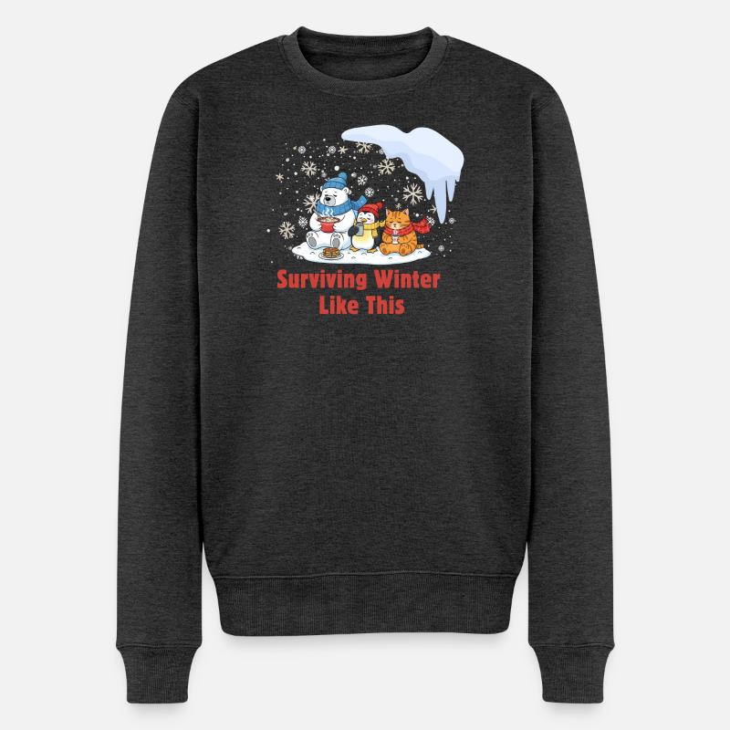 Winter Chill-Crew: Gemütlich & Müde - Männer Premium Bio Pullover - Anthrazit meliert