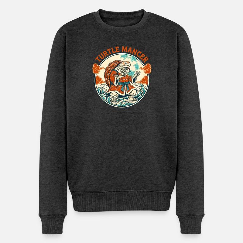 Mystische Schildkröten-Mancer mit Geisteschildkröten - Männer Premium Bio Pullover - Anthrazit meliert