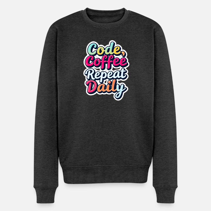 Code Schlaf Debug Wiederholungsprogramm Shirt - Männer Premium Bio Pullover - Anthrazit meliert