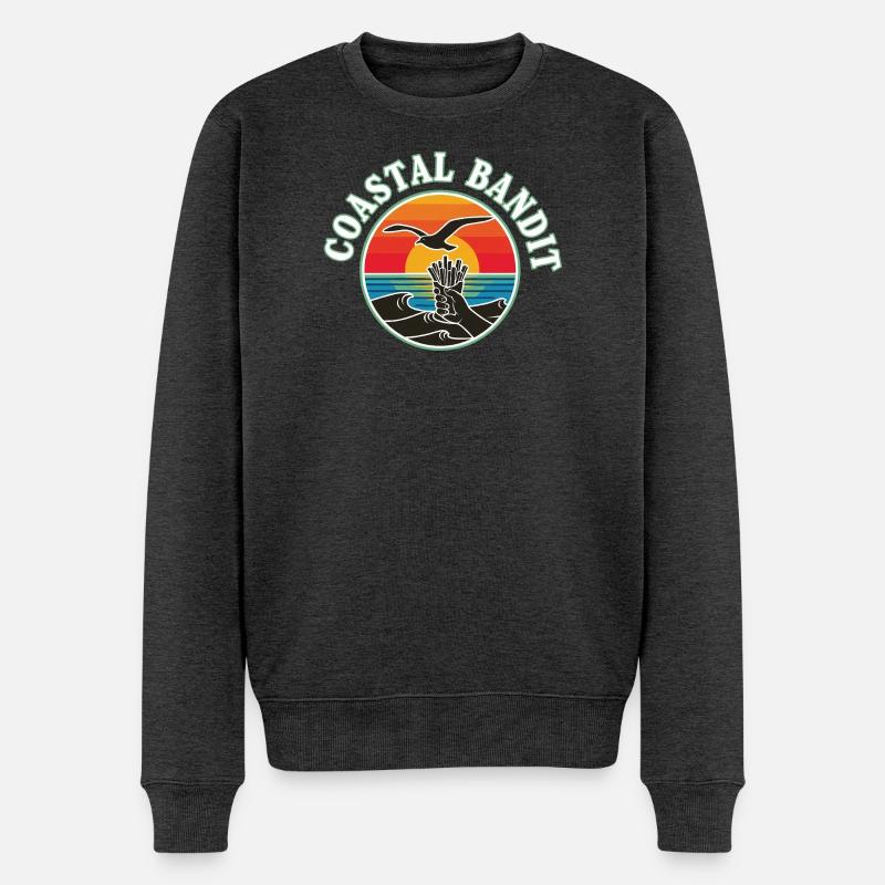 Küstenbandit Möwe Stiehlt Pommes - Männer Premium Bio Pullover - Anthrazit meliert