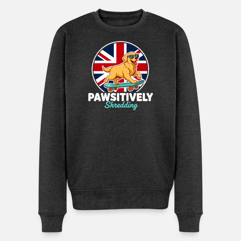 Pawsitively Shredding UK Dog Skateboarder - Männer Premium Bio Pullover - Anthrazit meliert