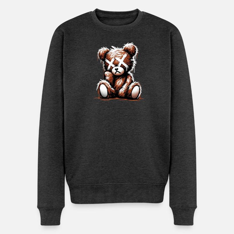 Broken Sad Teddy Graffiti Art - Männer Premium Bio Pullover - Anthrazit meliert